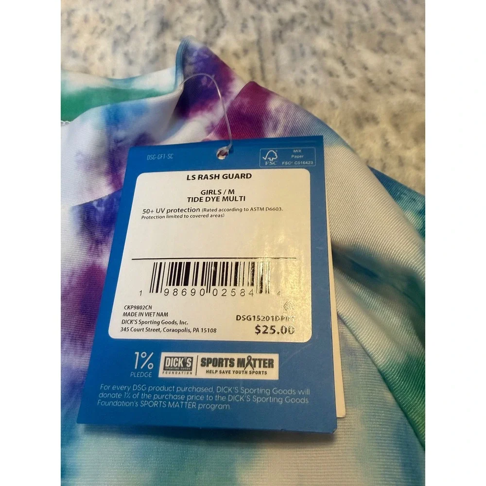 DSG Girls M Rash Guard‎ Tide Dye Multi Long Sleeve UV Protection Swim Shirt NWT